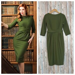 Tatyana L Vickie Criss Cross Pencil Wiggle Dress Midi Retro Mod 60s Mad Men Rare